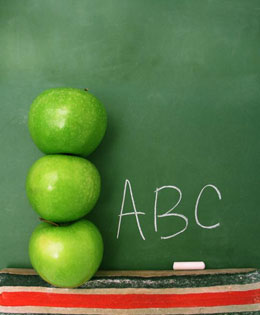Stacked Green Apples and the Alphabet